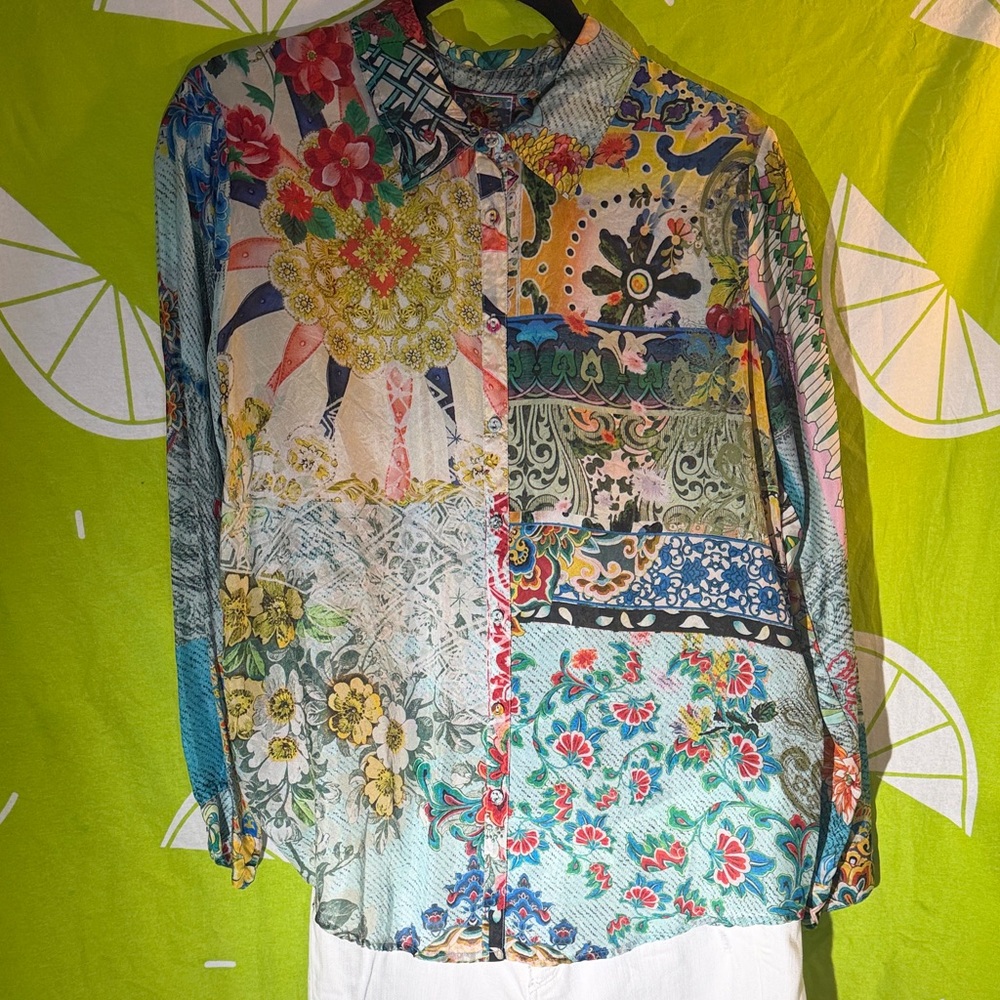 Johnny Was Multicolor Patchwork Blouse - image 1